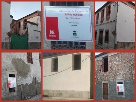 Cartel adecuació fachadas edificios municipales subvencionada por la Diputación de Córdoba