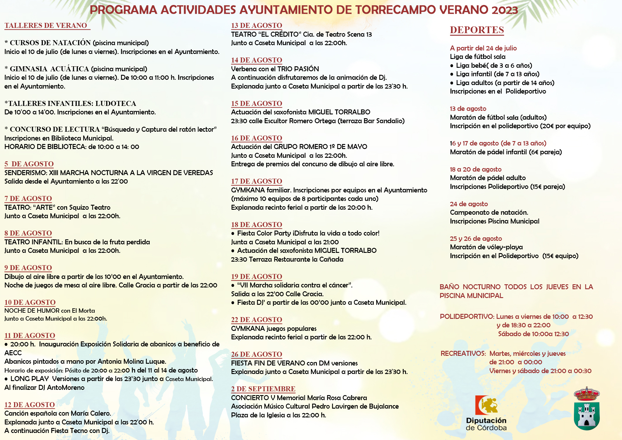 PROGRAMA DE ACTIDADES AYUNTAMIENTO DE TORRECAMPO VERANO 2023